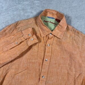 Report Collection Button Down Mens Large‎ Orange 162401ST Linen Contrast Trim